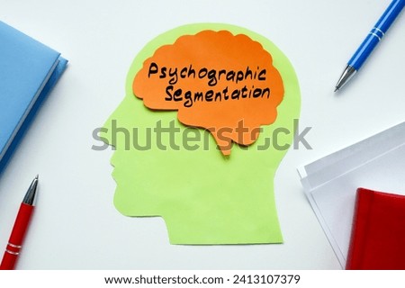 A Brain and head made of paper with inscription Psychographic segmentation.