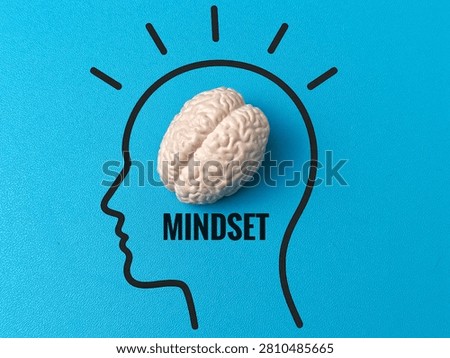 Brain Icon with Mindset Word Inside Human Head Outline Representing Mental Attitude Personal Growth Cognitive Thinking and Self Development. 