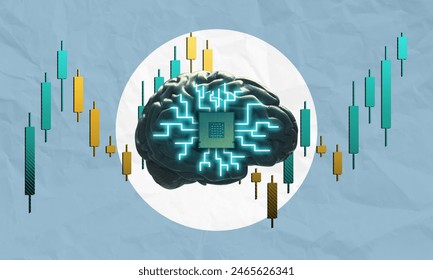 Brain implant usage for stock market trading concept collage art. Machine learning AI trading robot. - Powered by Shutterstock - Get 15% off with code: PIKWIZARD15