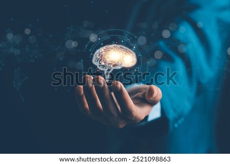 Brain inside the hands of the businessman.Human head and brain.Deep learning,human brain, Machine learning and artificial intelligence, AI Technology, thinking concept.The concept of the business idea