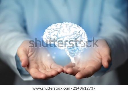 Brain issues medical concept. Photo of female doctor, empty space. 