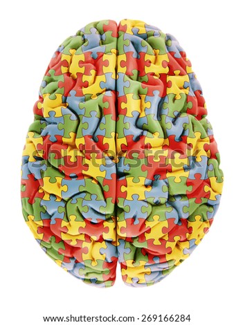 Brain Model with jigsaw puzzle pattern, representing Autism