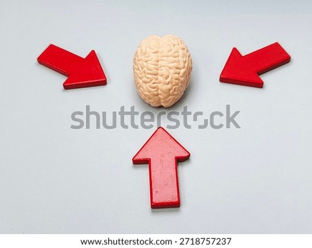Brain Model with Red Arrows Pointing Inward, Focus, Decision Making, Mental Pressure and Cognitive Process Concept. 