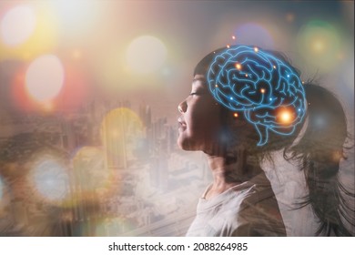 Brain Nervous System concept. Science is something that children should study and learn. Thinking process and Psychology of Kids.