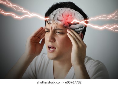 Brain Stroke Concept, Headache, Cerebral Hemorrhage, 3D Rendering