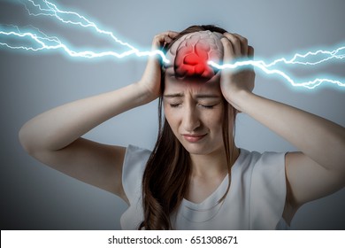 Brain Stroke Concept, Headache, Cerebral Hemorrhage, 3D Rendering