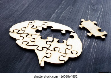 Brain From Wooden Puzzles. Mental Health And Problems With Memory.