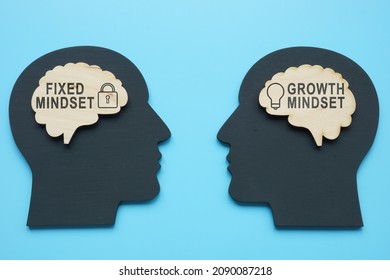 Brains with phrases fixed mindset and growth mindset. - Shutterstock ID 2090087218