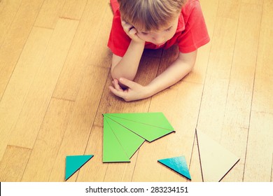 Brainstorm. Thoughts. Little Boy Solving Math Problem, Thinking Hard