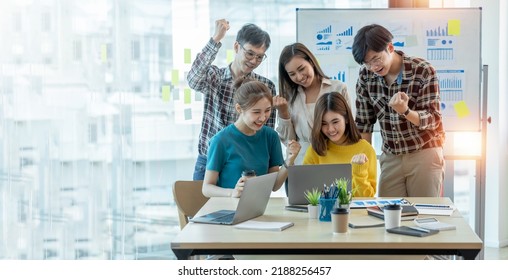 Brainstorming Collaboration and  successful partnership analysis by Young business Asian people working in an office workspace - Powered by Shutterstock