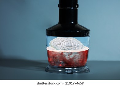 Brainwash concept: brain blended destroyed in the blender illustration. Complete meltdown