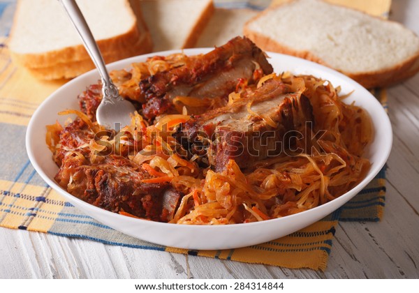 Braised Cabbage Pork Ribs Close On Stock Photo Edit Now 284314844