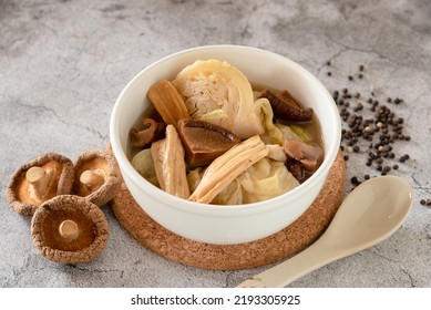 Braised Cabbage with shiitake mushroom and peppers, Chinese vegetarian food festival - Shutterstock ID 2193305925