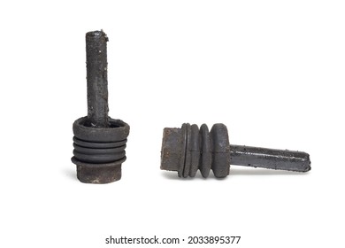 brake caliper guide pins of front brakes, lubricated, wear out, with boots. isolated on white background, with clipping path
