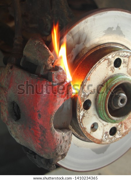 Brake Caliper Pads Disk On Fire Stock Photo (Edit Now) 1410234365