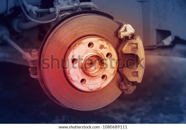 Brake disc and wheel hub parts with light,\
concept of brake problems