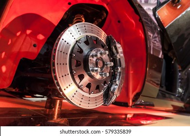 Brake disk and detail of a wheel hub - Shutterstock ID 579335839
