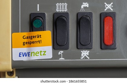 Brake, Germany - November 24, 2020: Sticker Of The Energy Supplier 