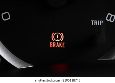 Brake Light Signal Icon On The Car Panel, Photo Close-up.