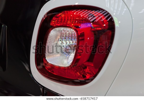 brake\
lights on vehicles, note shallow depth of\
field