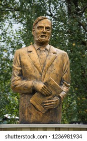 Bram Stoker writer statue in Piatra Fantanele (Bistrita-Nasaud), Hotel Dracula, Pasul Tihuta, Romania, September,2018,