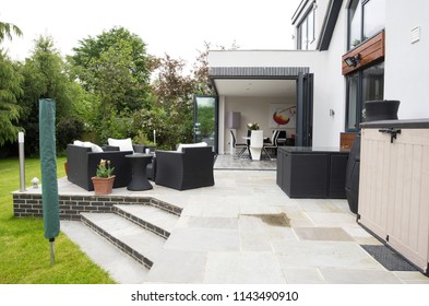 Bramcote, Nottinghamshire, UK  05/26/2016, Modern Home Exterior With Patio Furniture