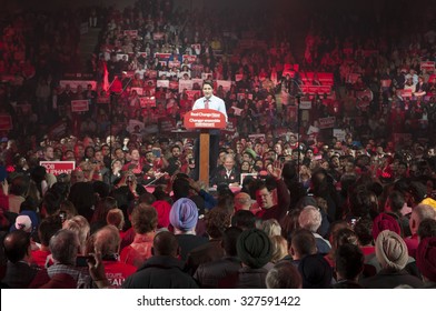 BRAMPTON - OCTOBER 4 :Justin Trudeau Speaking During An Election Rally Of The Liberal Party Of Canada On October 4, 2015 In Brampton, Canada.