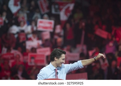 BRAMPTON - OCTOBER 4 :Justin Trudeau Gesturing During An Election Rally Of The Liberal Party Of Canada On October 4, 2015 In Brampton, Canada.