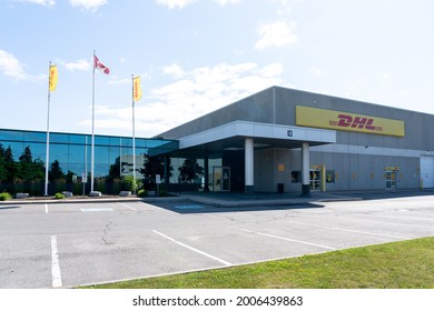 Brampton, On, Canada - July 10, 2021: DHL Express Canada Corporate Office In Brampton, On, Canada. DHL International GmbH (DHL) Is An International Courier, Package Delivery And Express Mail Service. 