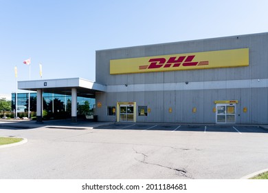 Brampton, On, Canada - July 10, 2021: DHL Express Canada Corporate Office In Brampton, On, Canada. DHL International GmbH (DHL) Is An International Courier, Package Delivery And Express Mail Service. 