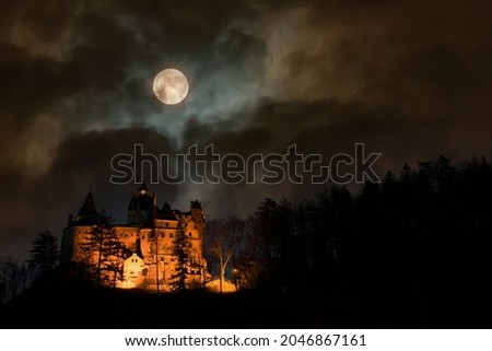 Bran Castle, Transylvania, Romania. Medieval building, Dracula's Castle. Mystical night landscape.