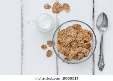 Bran flakes - top view healthy breakfast composition
  - Powered by Shutterstock