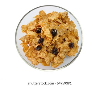 Bran And Raisin Cereal In A Bowl , Top View