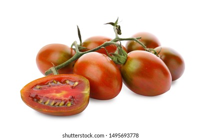 Branch Of Red Grape Tomatoes On White Background