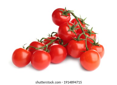 Branches of fresh cherry tomatoes isolated on white