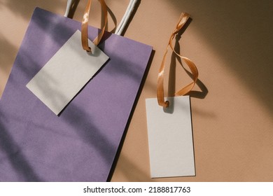 Brand Hang Tags With Empty Space For  Logo, Craft Paper Bag. Overlay Shadows. Label Hang Tag Design, Hang Tags Clothing, Swing Tag Design.