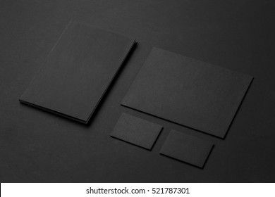 Brand Identity Mockup. Blank Corporate Stationery Set At Black Textured Paper Background.