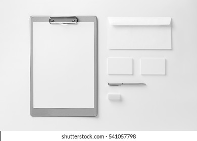 Brand Identity Mockup. Blank Corporate Stationery Set At White Textured Paper Background.