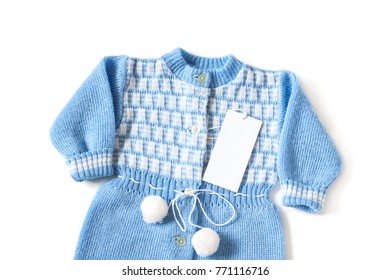 Brand Label, Price Tag Mockup On Knitted Kids Outfit