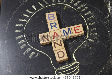 Brand Name Crossword with wooden block on the blackboard