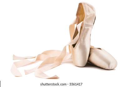 brand new ballet shoes on a white background