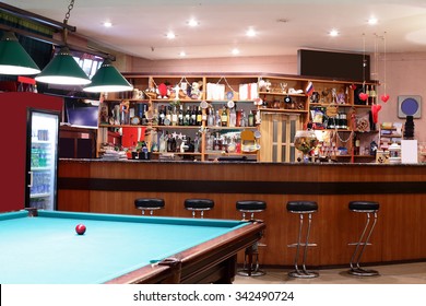 brand new and modern billiard interior in night time