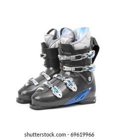 Brand New Pair Of Ski Boots Isolated On White Background