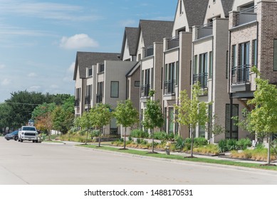 Brand new row of three story single family houses in Richardson, North Dallas location. Modern design of urban living residences with side private courtyards, sophisticated finishes, new development