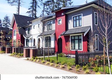 Brand new upscale townhomes in a Canadian neighbourhood. 