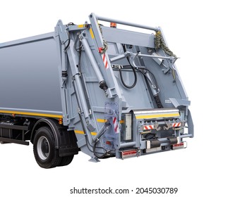 Brand New White Colored Garbage Truck Isolated Over White Background