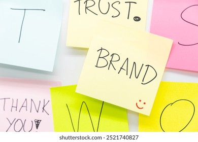 BRAND text on sticky note. Build your Brand. Brand building, success, business