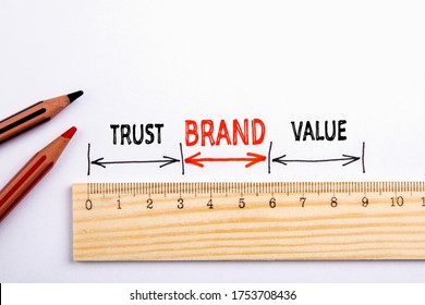 BRAND, TRUST and VALUE concept. Wooden liner on a white background