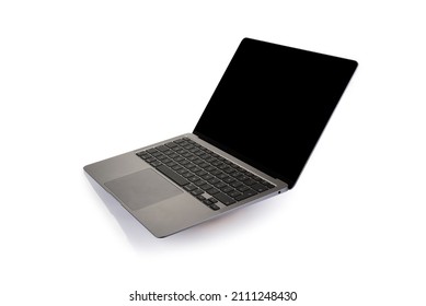 Branded Modern Slim Laptop On A White Background. Ultra Slim Notebook.