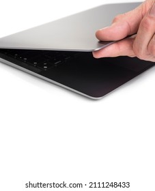 Branded Modern Slim Laptop On A White Background. Ultra Slim Notebook.